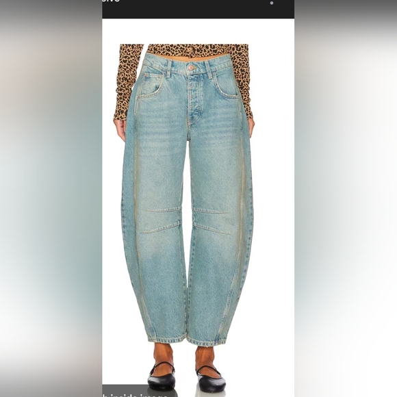 Free People We The Free Good Luck Barrel Jeans Sz 24 Kismet Wash Mid Rise Horses - Picture 3 of 8
